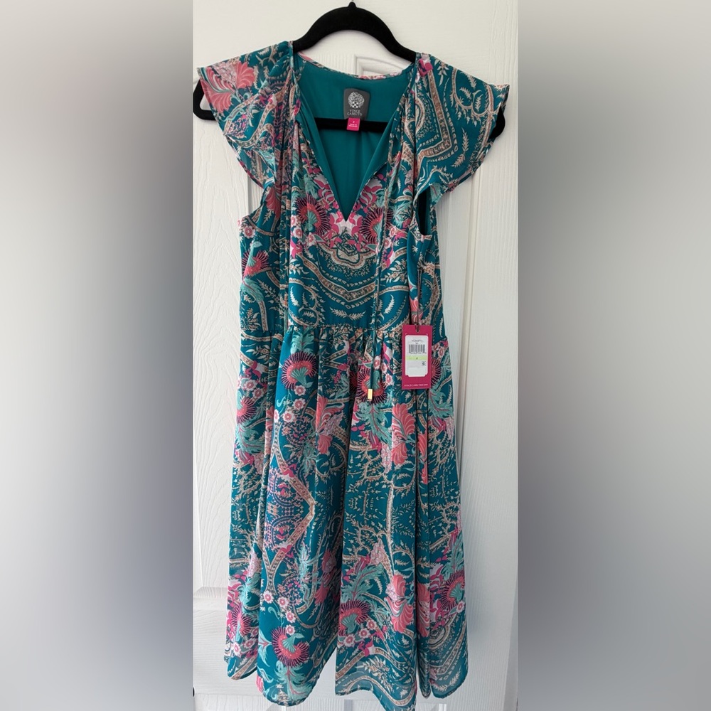 Vince Camuto Teal and Pink Floral Dress